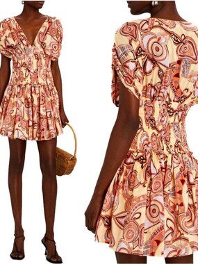 A.L.C. Luna Print Smocked Mini Dress Abstract Floral Size 2